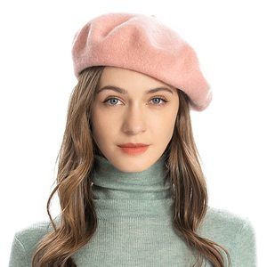 Wool Beret Hat Classic Solid Color French Beret For Women (pink)🦋